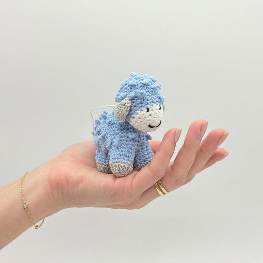 Tiny Blue Crochet Lamb Party Favor - Hanging Sheep Party Gift - Blue Baby Lamb with Drawstring - Set of 6 Crochet Favors
