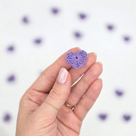 Tiny Purple Crochet Hearts Appliques Set of 12 - 1 Inch Small Knit Heart Embellishments for Scrapbooking, Valentine Crafts, Party Favors