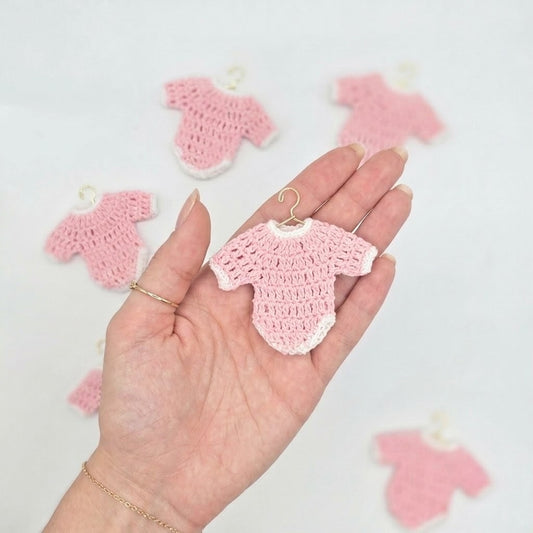 Tiny Crochet Pink Onesie Bodysuit Party Favors Set of 6, Mini Baby Shower Keepsake, Baptism Decor, Crochet Party Gifts