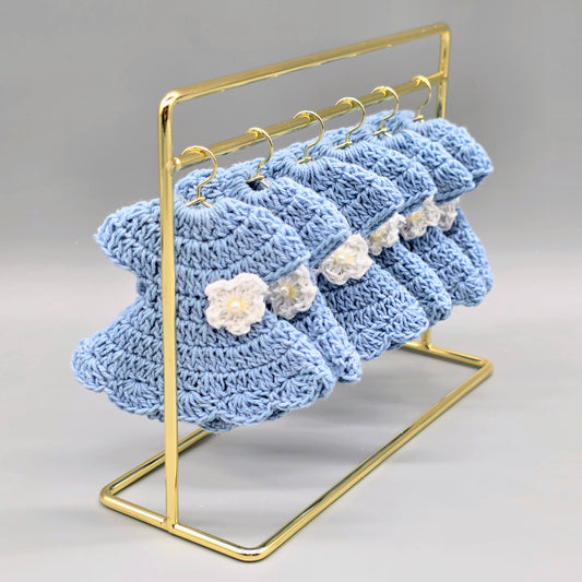 6pc Baby Blue Tiny Crochet Dress Party Favors - Mini Flower Party Gift for Baby Shower, Baptism, Birthday | Handmade Cute Keepsakes