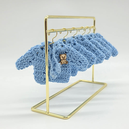 6pc Baby Blue Mini Crochet Jacket Party Gift & Party Favors with Teddy Bear Charms for Baby Shower, Baptism, Gender Reveal