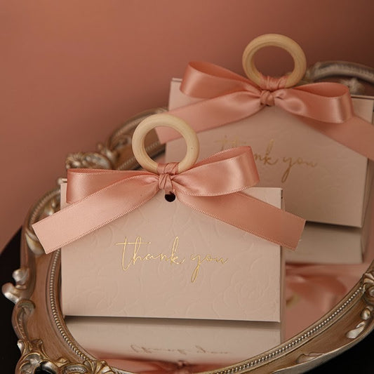 Blush Pink Embossed Party Favor Box Set - Chic Triangular Party Gift Box for Weddings, Quinceañeras & Events (Set of 12)