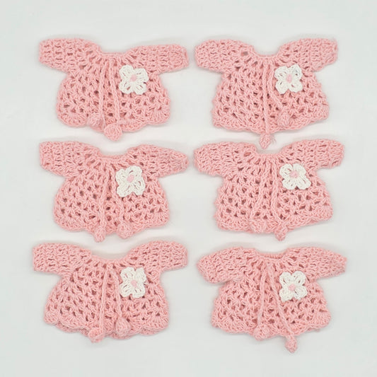 Pink Crochet Mini Sweater Baby Shower Favors - Set of 6 Cute Tiny Flower Clothes Garland Girl 1st Birthday Gender Reveal Decorations
