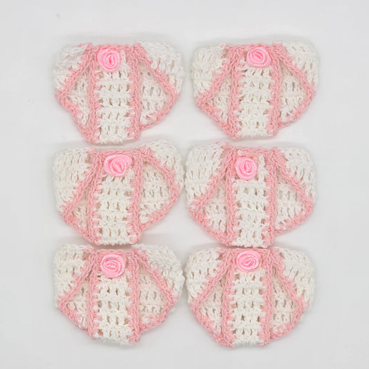 Mini Crochet Baby Diaper Party Gifts - Handmade Pink & White Party Favor Diapers for Baby Shower, Gender Reveal, Crafts & Keepsakes - 6 pcs