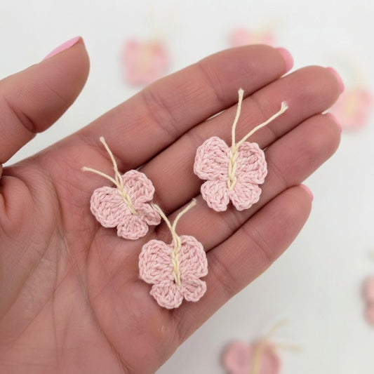 Handmade Tiny Pink Crochet Butterflies - Set of 10 - Spring & Easter Party Decor, Party Gift & Party Favor - Mini Crochet Butterflies