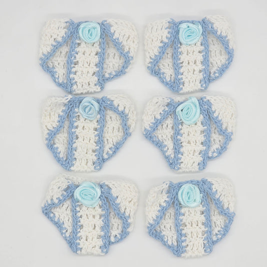 Mini Crochet Baby Diaper Party Gifts - Handmade Blue & White Party Favor Diapers for Baby Shower, Gender Reveal, Crafts & Keepsakes - 6 pcs