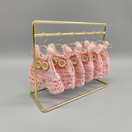 Set of 6 - Baby Overalls, Baby shower favors, Baby Pink, Baby Jumper favors, Crochet mini overalls, hanger with rack option available