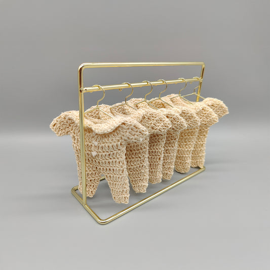 Set of 6 - Baby Cream Crochet Mini Onesie Party Favor, Baby shower, Baby welcome favors, Crochet mini outfit, with hanger and rack option