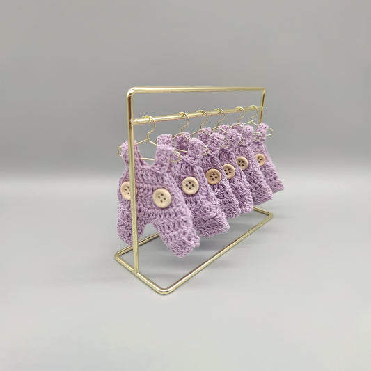 Set of 6 Mini Crochet Lilac Baby Overalls - Baby Shower Favors, Gender Reveal Decor, Birthday Party Gift, Miniature Doll Clothes