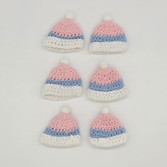6 Pcs Tiny Crochet Beanies Party Gifts - Pastel Pink & Blue Miniature Hats for Party Favor, Party Gift, and Party Decor | Baby Shower Ready