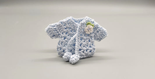 Baby blue knit crochet mini jacket with floral design, cute favors, baby shower, baby welcome, crochet favors, baby shower favours, Set of 6