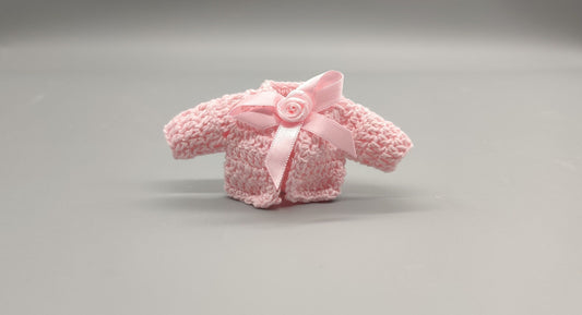 Crochet mini jacket, baby pink with pink accent bow, cute favors, baby shower, baby welcome, crochet favors, Set of 6