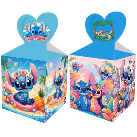 12 Lilo & Stitch Favor Boxes, Heart-Top Candy Treat Boxes, Hawaiian Luau Birthday Party Supplies, Tropical Ohana Theme