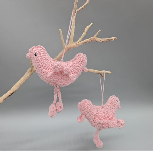 Set of 6 Sweet Pink Crochet Bird Ornaments | Handmade Baby Shower Decor | Nursery Hanging Decoration | Love Bird Party Favors