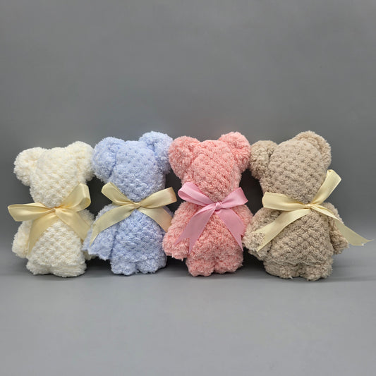 Chic Teddy Bear Towel Favors | Set of 6 Luxury Microfiber Baby Shower Gifts With Frosted Bag - Party Keepsakes