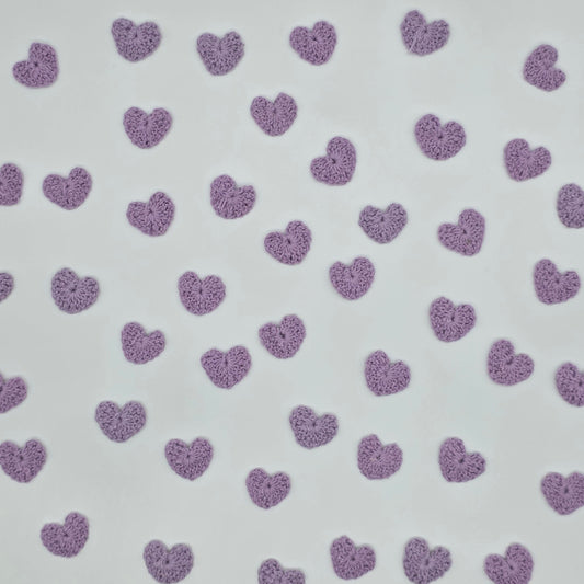 Tiny Lilac Crochet Hearts 1" Appliques, Set of 12 Tiny Yarn Hearts for Scrapbooking, Sewing, Crafts & Valentine's Day
