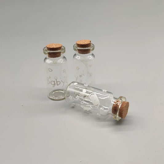Mini glass baby theme jars with cork stopper - Set of 12