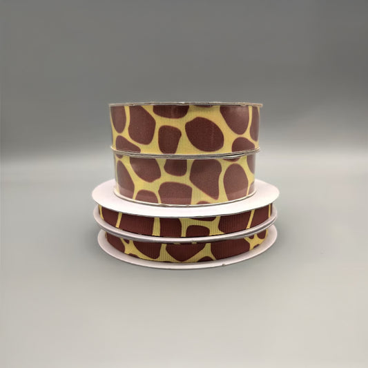 Giraffe Ribbons - Giraffe Pattern Ribbons - 25 Yards - Choice of 2 sizes - 3/8 in x 25 yards OR ~1 in x 25 yards - Grosgrain Ribbon