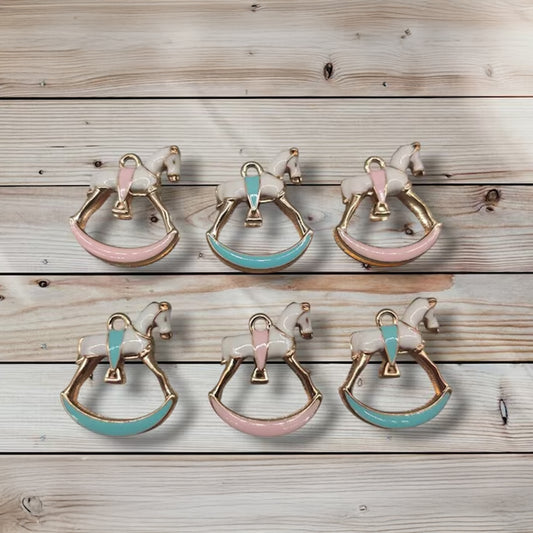 Baby Carousel Charms or Pendants - Set of 6 - Baby Shower Favor - Gender Reveal - Pink or Blue Horse Charm
