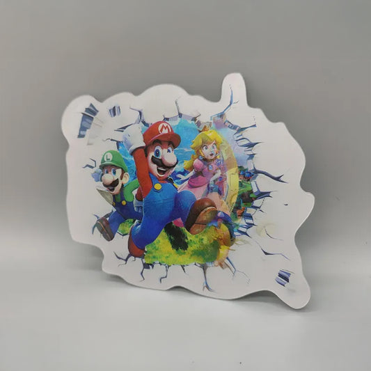 3D Lenticular Super Mario Sticker - High Quality Waterproof - For Craft, Car, Laptop or any surface. Mario, Luigi, Bowser, Princess Peach