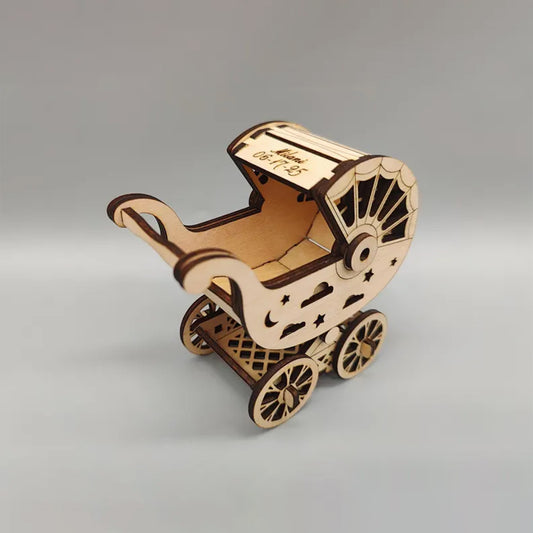 Personalized Wooden Baby Stroller Favor | Perfect for Chocolate Treats | Baby Shower Keepsake | Chique detailed designer carriage favor
