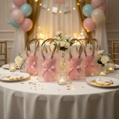 Chic Teddy Bear Towel Favors | Set of 6 Luxury Microfiber Baby Shower Gifts With Frosted Bag - Party Keepsakes