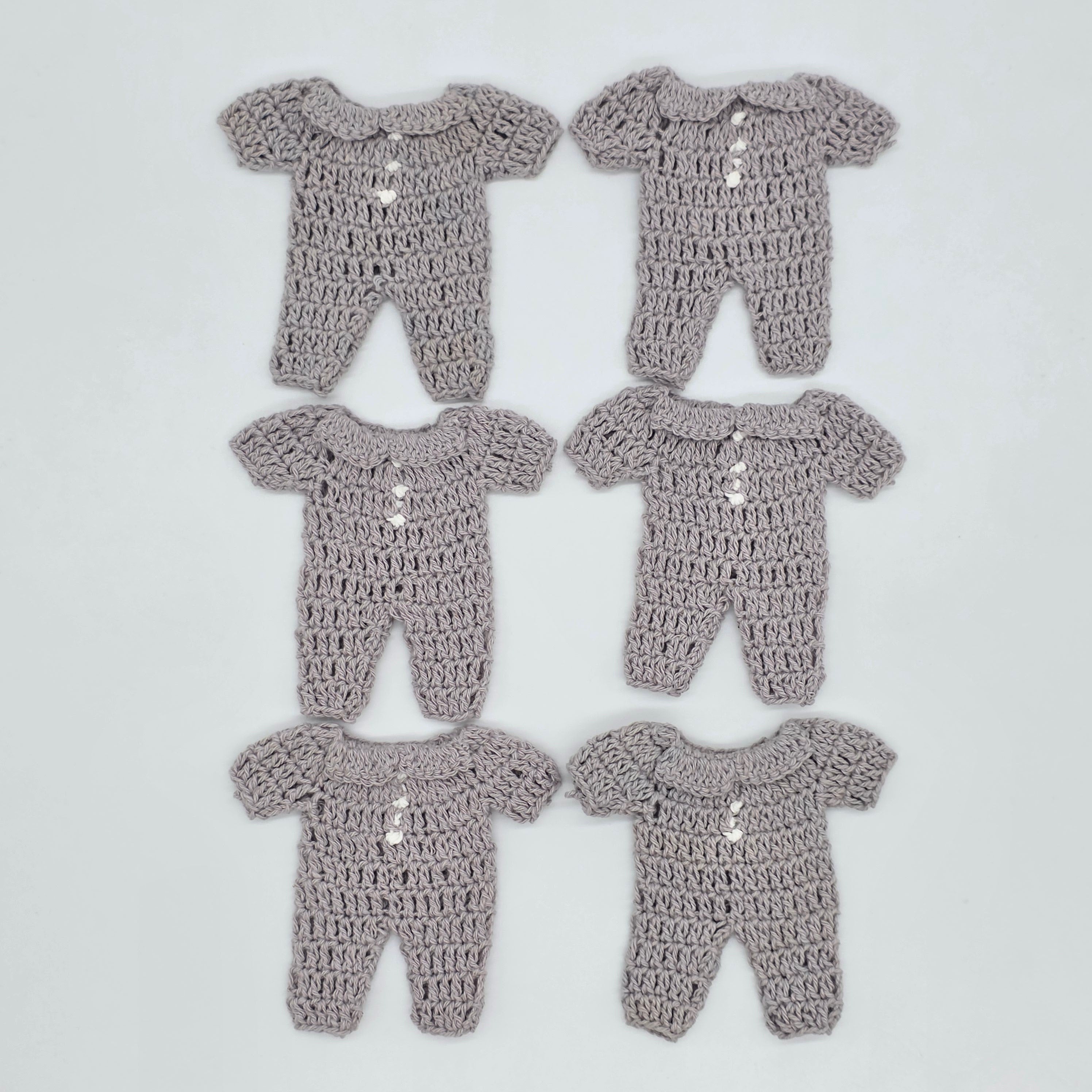Grey Mini Crochet Romper Party Favor & Party Gifts | 3" Tiny Table Scatter for Baby Shower or Birthday - Set of 6