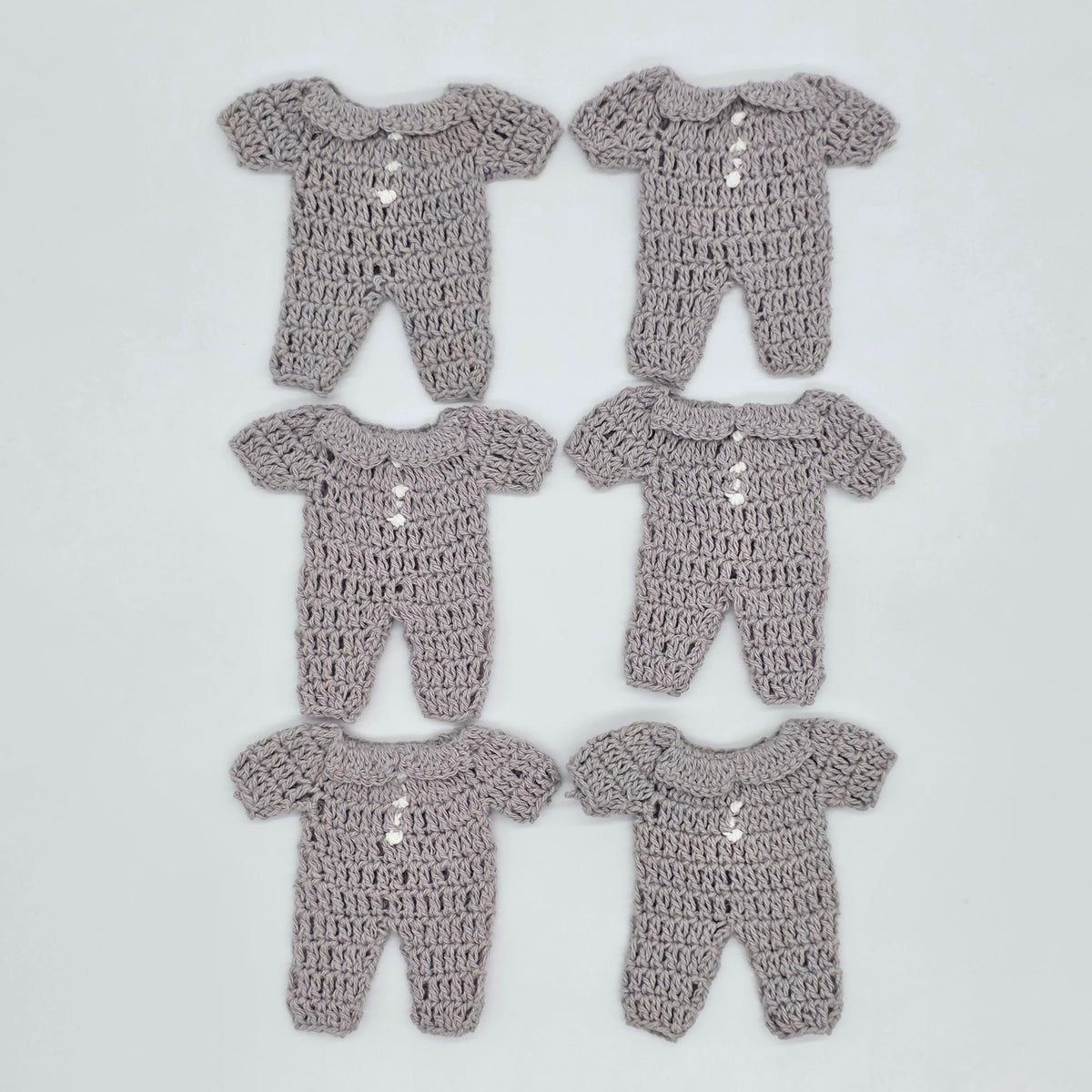 Grey Mini Crochet Romper Party Favor & Party Gifts | 3" Tiny Table Scatter for Baby Shower or Birthday - Set of 6
