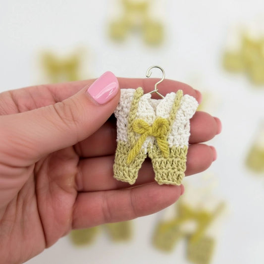 Mini Sage Green Crochet Party Gifts - Mini Overall & Romper Party Favors - Handmade Boho Baby Shower Decor | Set of 6