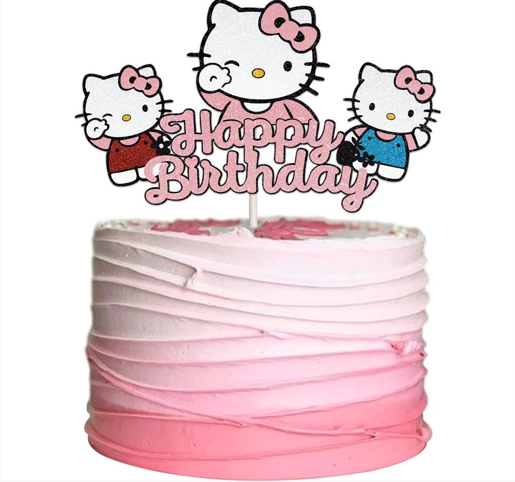 Custom Kitty Happy Birthday Cake Topper - Shimmery Pink Happy Birthday