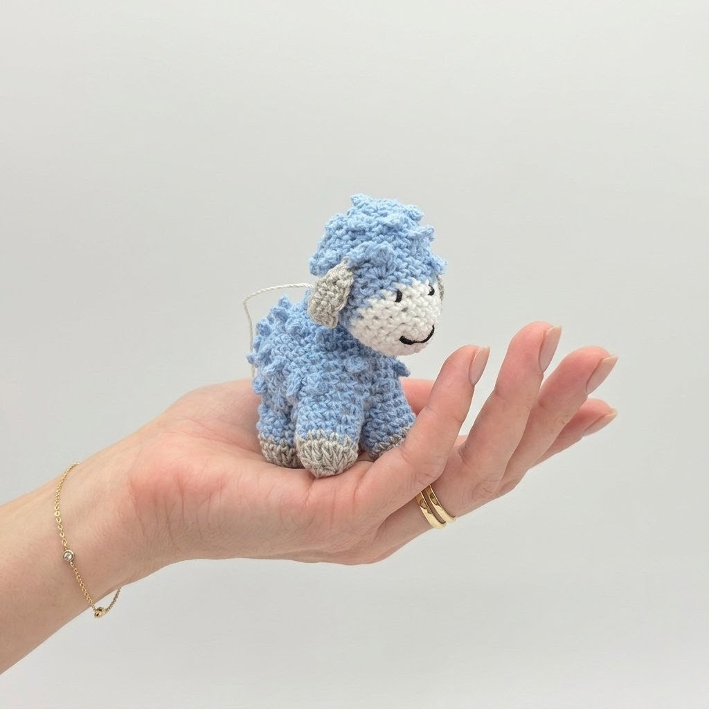 Tiny Blue Crochet Lamb Party Favor - Hanging Sheep Party Gift - Blue Baby Lamb with Drawstring - Set of 6 Crochet Favors