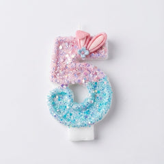 Pink & Blue Ombre Glitter Bunny Ear Number Birthday Candle! Comes in a clear case. Cute kawaii party decor