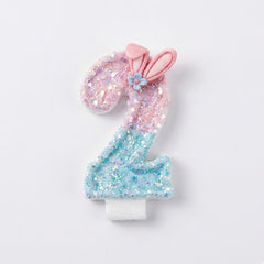 Pink & Blue Ombre Glitter Bunny Ear Number Birthday Candle! Comes in a clear case. Cute kawaii party decor