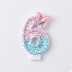 Pink & Blue Ombre Glitter Bunny Ear Number Birthday Candle! Comes in a clear case. Cute kawaii party decor