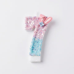 Pink & Blue Ombre Glitter Bunny Ear Number Birthday Candle! Comes in a clear case. Cute kawaii party decor