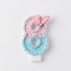 Pink & Blue Ombre Glitter Bunny Ear Number Birthday Candle! Comes in a clear case. Cute kawaii party decor