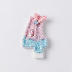 Pink & Blue Ombre Glitter Bunny Ear Number Birthday Candle! Comes in a clear case. Cute kawaii party decor
