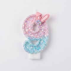 Pink & Blue Ombre Glitter Bunny Ear Number Birthday Candle! Comes in a clear case. Cute kawaii party decor