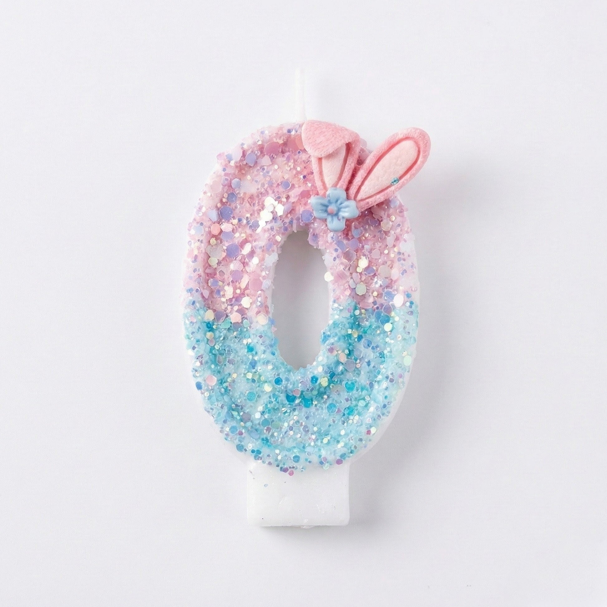 Pink & Blue Ombre Glitter Bunny Ear Number Birthday Candle! Comes in a clear case. Cute kawaii party decor