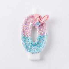 Pink & Blue Ombre Glitter Bunny Ear Number Birthday Candle! Comes in a clear case. Cute kawaii party decor