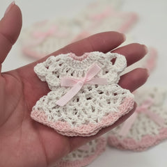 Mini Crochet Dress Party Gifts - Handmade Baby Shower Decoration & Guest Party Favors| Customizable Set with Hangers & Display Rack