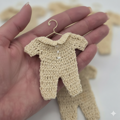Tiny Crochet Party Gifts - Cream Baby Shower Onesie Favors - Boho Gender Neutral Handmade Favors with Hangers & Rack Options