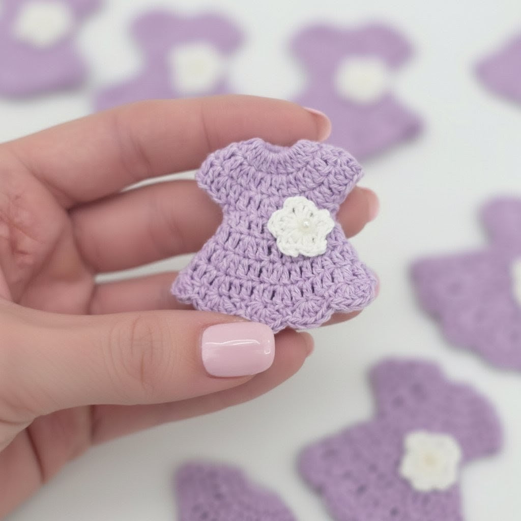 Set of 6 Mini Crochet Dress Party Favor & Party Gift - Lilac Tiny Dress for Baby Shower, Bridal Shower, or Dollhouse Decor