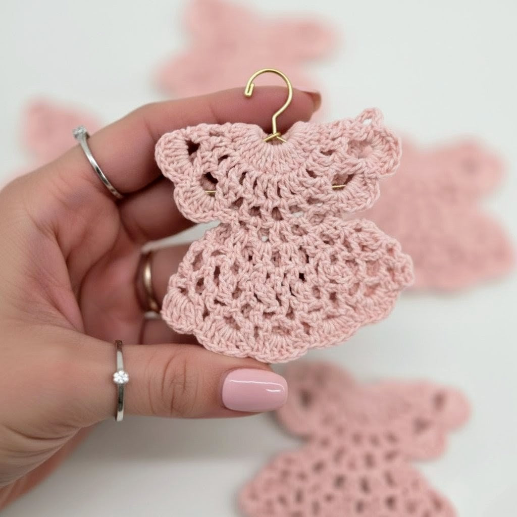 Handmade Tiny Pink Crochet Dress Favors - Set of 6 Party Gift & Party Favors | Quinceanera or Baby Shower Favors - Hanger and Rack Options