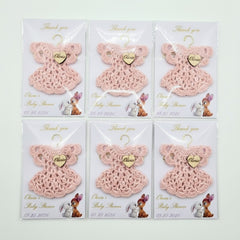 Set of 6 Personalized Baby Shower Party Gift - Custom Crochet Dress Favors with Engraved Heart & Event Date Card