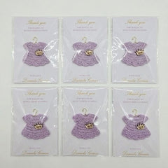 Personalized Party Gift: 6pc Lilac Crochet Quinceañera Favors - Custom Name Crown Charm & Gold Hanger Personalized Party Favor