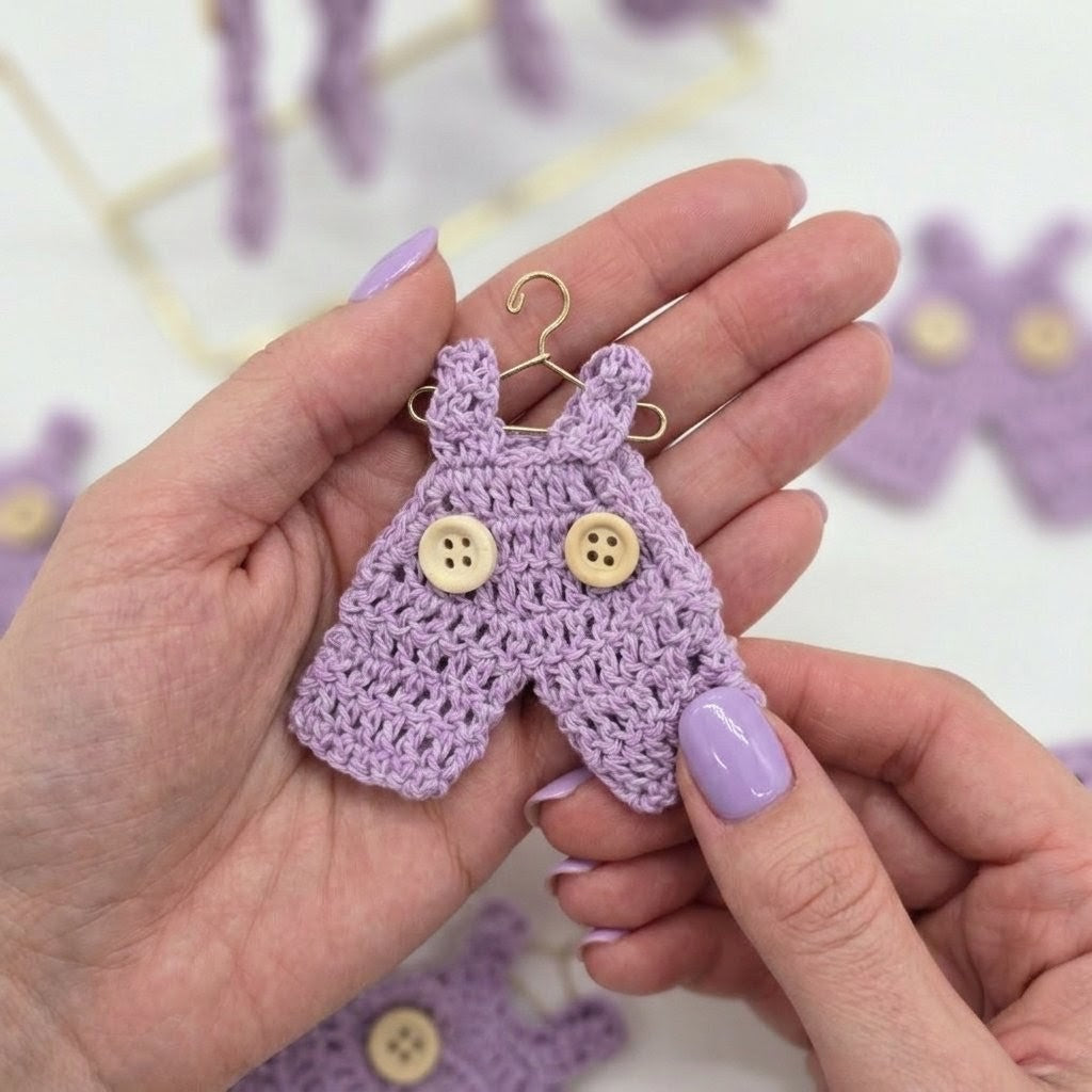 Tiny Crochet Lilac Overalls | Unique Party Gift & Party Favors for Baby Showers & Birthdays
