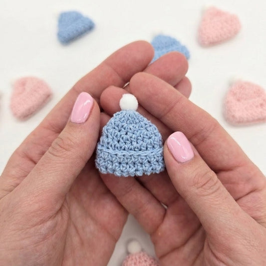 Handmade Mini Crochet Blue Beanie Party Gift - 6 pcs - Tiny Knit Hat Party Favor for Crafts & Decor