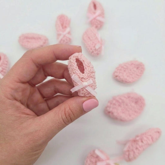 6 Pairs Tiny Crochet Baby Booties Party Gifts - Pink Miniature Knit Shoes for Party Favor and Party Decor | Baby Shower Essentials