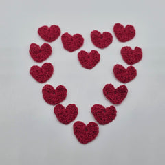 12pc Tiny Crochet Hearts - Mini 1” Handmade Yarn Hearts for Valentine’s Day, Scrapbooking, Crafts & Table Scatter - Red & White Set